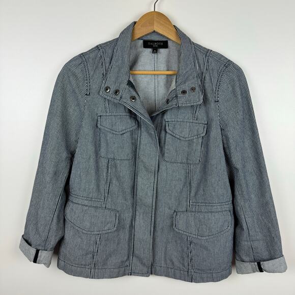 Talbots Women Railroad Stripe Utility Jacket Sz 8P Neutral Layers Casual Classic - Picture 4 of 14